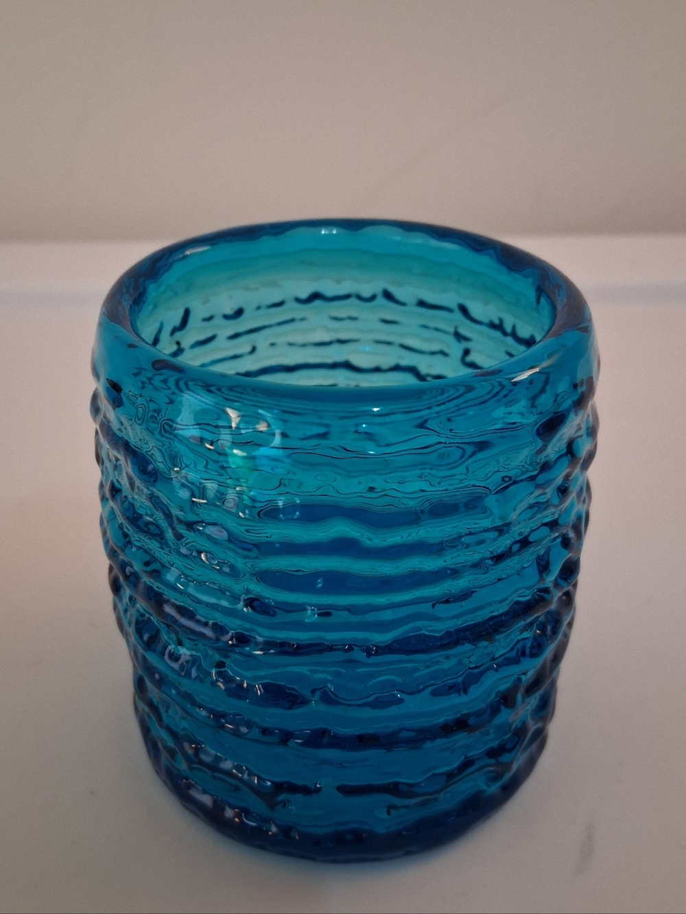 Blenko 2023 Strata Cerulean Votive Candle Holder